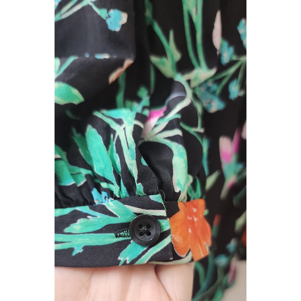 Kate Spade Silk Floral Bird Blouse Black Crochet Trim NJMU7761 Womens Medium - Picture 12 of 12